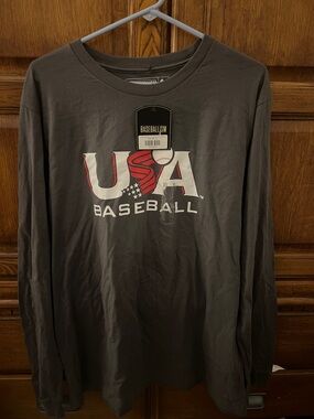 USA Baseball Long Sleeve Crew Neck Tee - Gray
